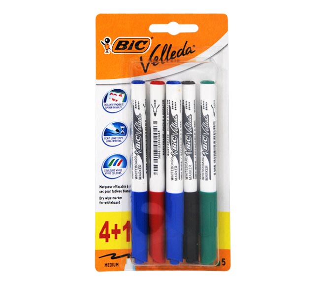 marker BIC Velleda whiteboard medium – 4 different colours (4+1 FREE)