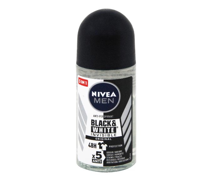 NIVEA Men deodorant roll-on 50ml – Black & White Invisible