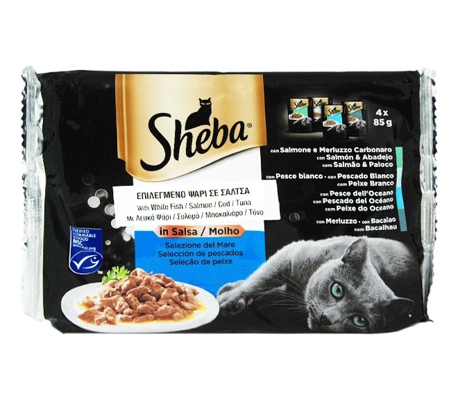 cat SHEBA selection fish in sauce (white fish, salmon, cod, tuna) 4x85g