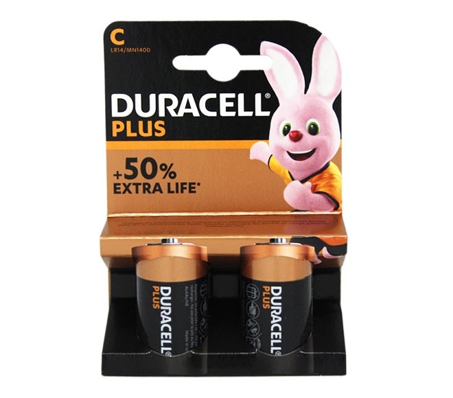 DURACELL Plus Type C Alkaline Batteries, pack of 2