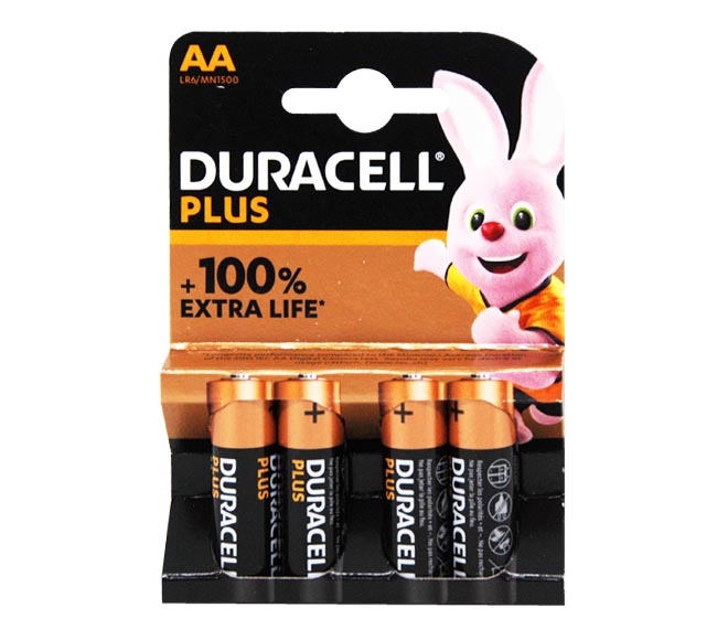 DURACELL Plus Type AA Alkaline Batteries, pack of 4
