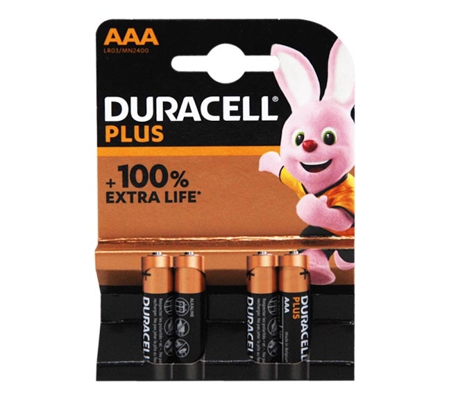 DURACELL Plus Type AAA Alkaline Batteries, pack of 4