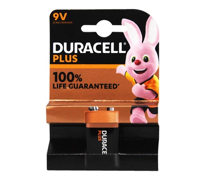 DURACELL Plus Type 9V Alkaline Batteries, pack of 1