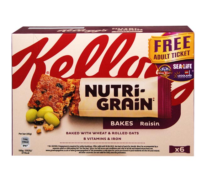 KELLOGGS bars Nutri-Grain bakes RAISIN 6x45g