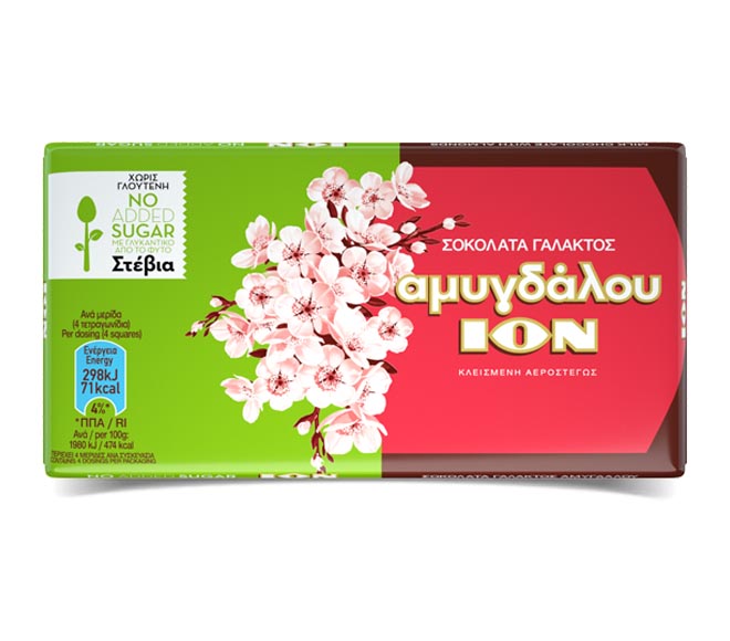 ION milk chocolate stevia 60g – almonds
