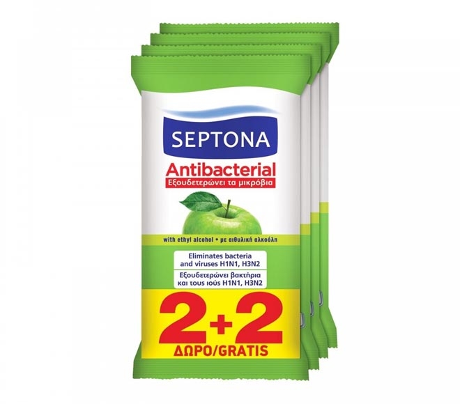 SEPTONA wipes antibacterial green apple 4x15pcs – with ethyl alcohol (2+2 FREE)