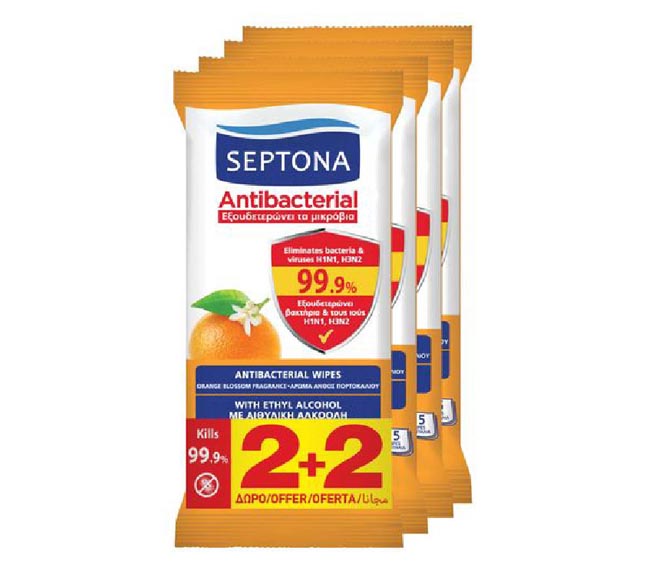 SEPTONA wipes antibacterial orange 4x15pcs – with ethyl alcohol (2+2 FREE)