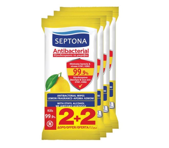 SEPTONA wipes antibacterial lemon 4x15pcs – with ethyl alcohol (2+2 FREE)