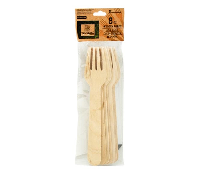 cutlery wooden TESSERA forks 16cm x 8pcs