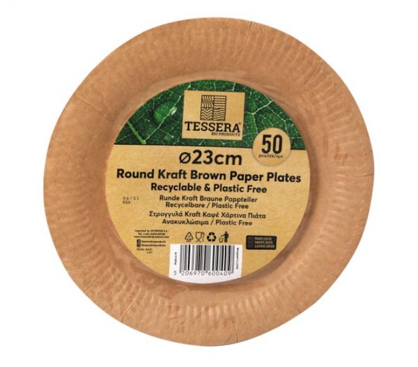 TESSERA round kraft brown paper plates 23cm x 50pcs