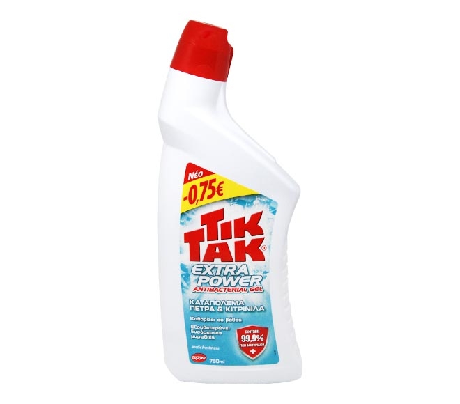 TIK TAK Extra Power antibacterial gel toilet cleaner 750ml – Arctic Freshness (€0.75 OFF)