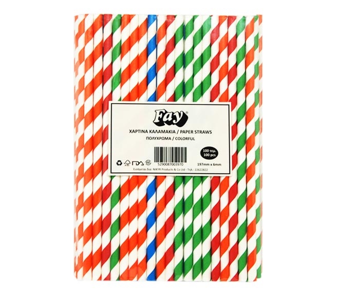 straws FAY paper assorted colours 100pcs