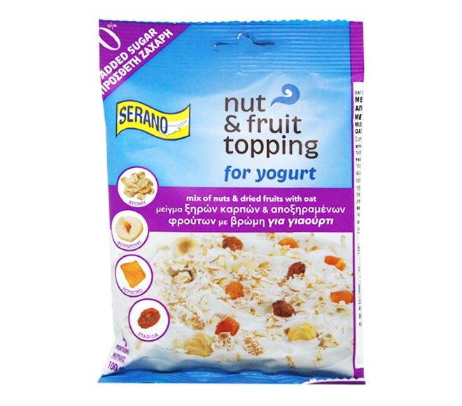 SERANO nut & fruit topping 100g – mix of nuts & dried fruits with oat for yogurt (0% added sugar)