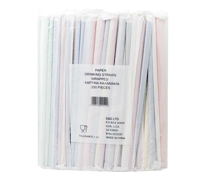 STRAWS paper colours individually wrapped 250pcs