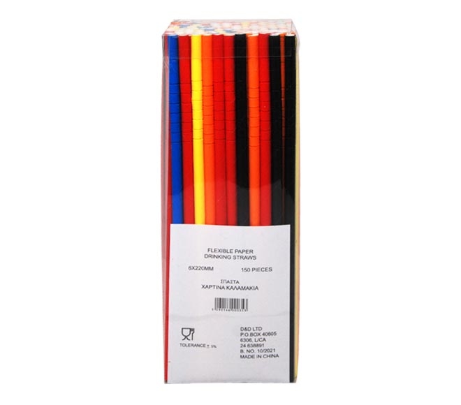 STRAWS paper flexible assorted colours in a box 150pcs