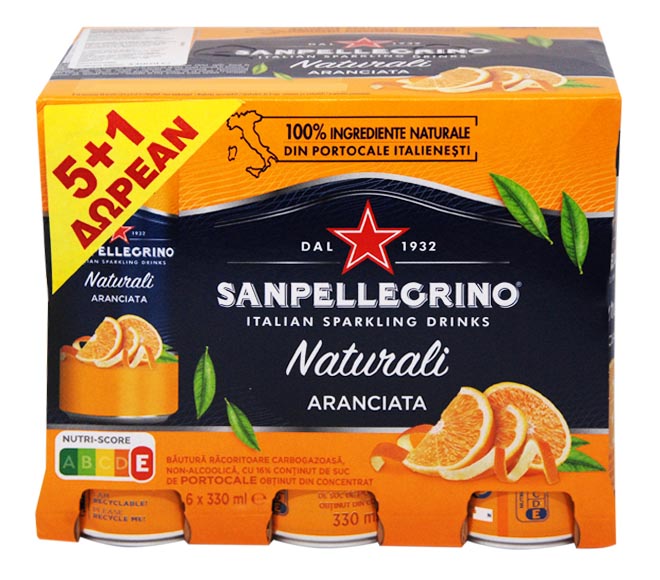 can SAN PELLEGRINO Italian Sparkling orange beverage 6x330ml (5+1 FREE)