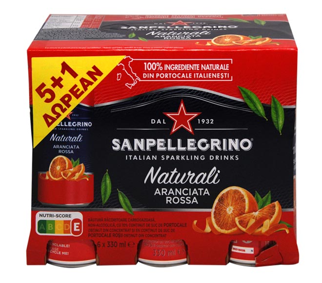 can SAN PELLEGRINO Italian Sparkling red orange beverage 6x330ml (5+1 FREE)