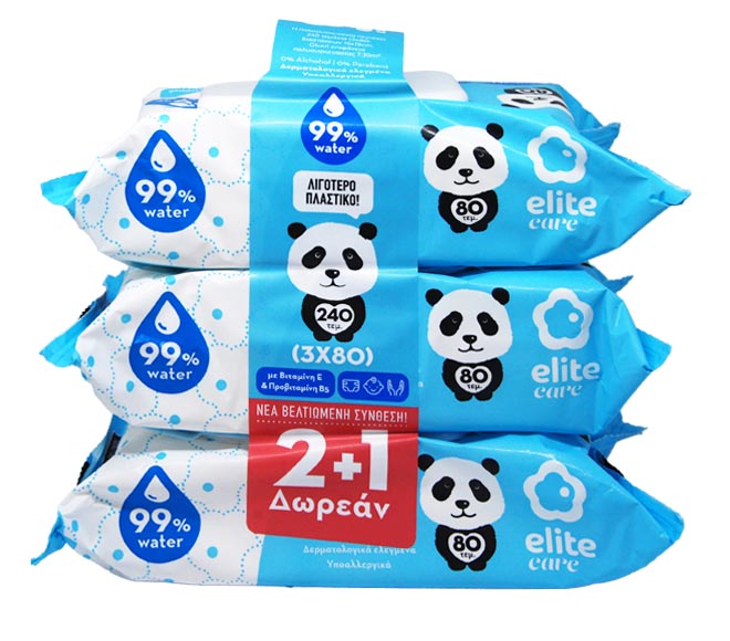 ELITE care baby wipes with water 80pcs (2+1 FREE)
