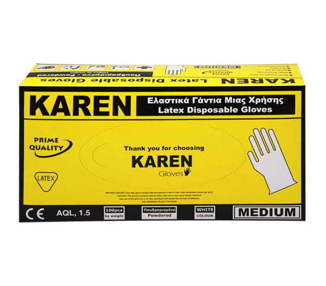 KAREN disposable gloves latex powdered (M) 100pcs