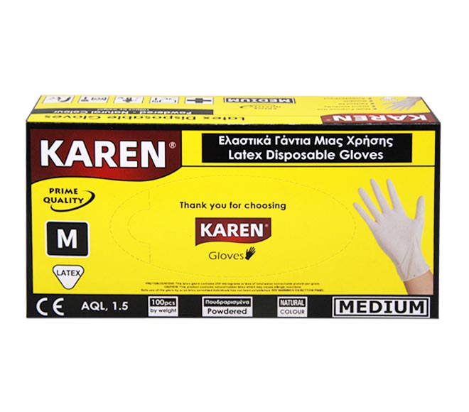 KAREN disposable gloves latex powdered (M) 100pcs