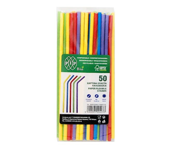 straws PIP paper flexible assorted colours 50pcs