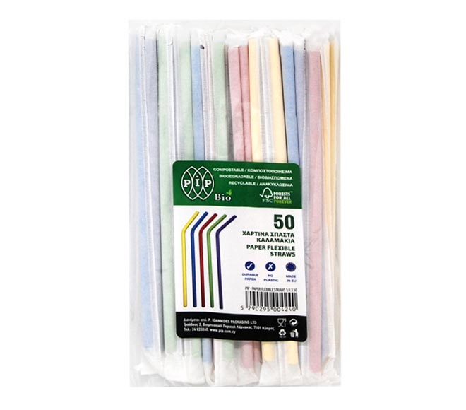 straws PIP Bio paper flexible individually wrapped colour 50pcs