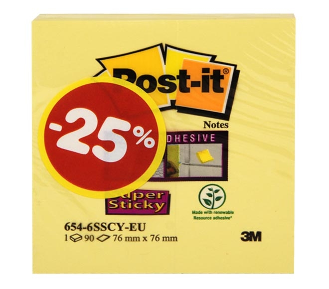 Notes POST-IT 3M x90 – super sticky (76mm x 76mm) (25% LESS)