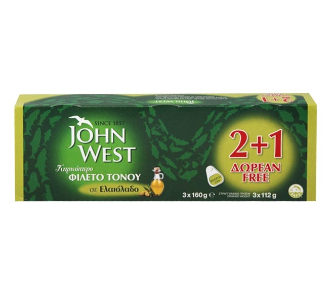 JOHN WEST tuna yellowfin in olive oil 3x160g (2+1 FREE)