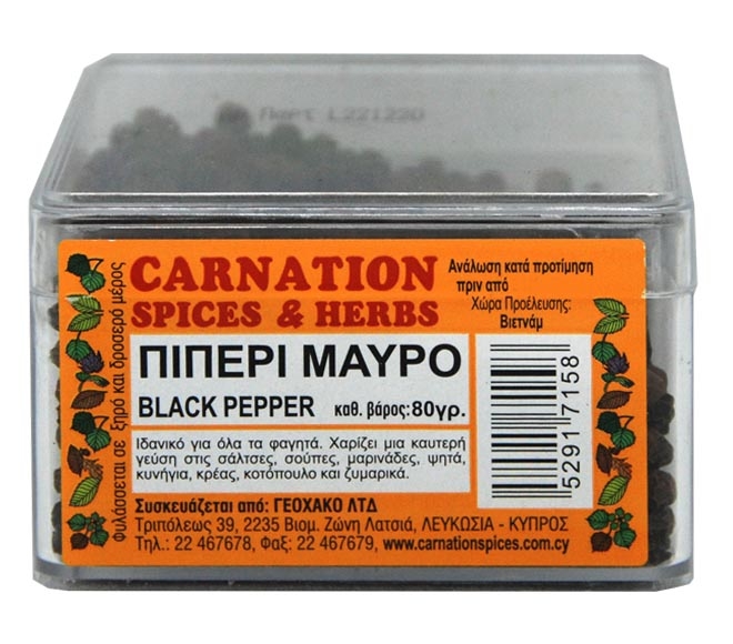 CARNATION SPICES box whole black pepper 80g