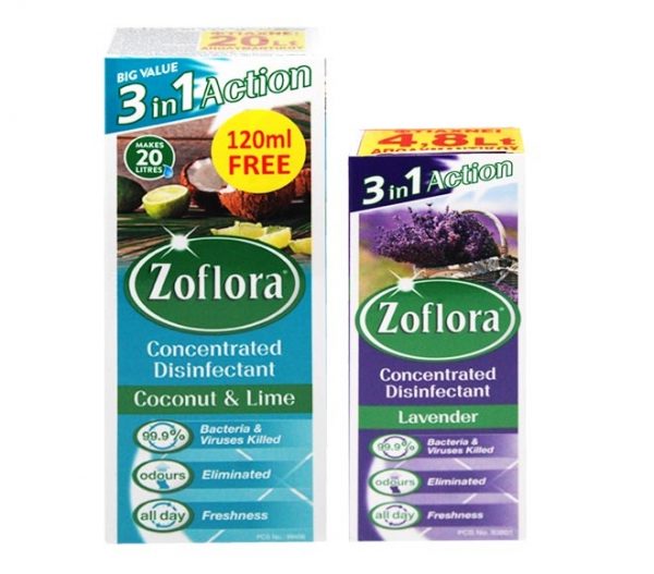 ZOFLORA concentrated disinfectant Coconut & Lime 500ml + ZOFLORA Lavender 120ml FREE