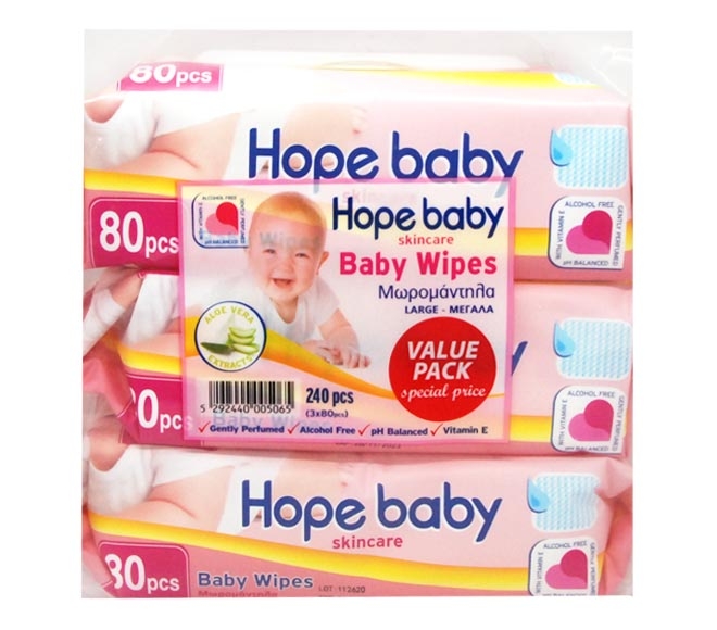 HOPE baby wipes aloe vera 3x80pcs VALUE PACK – pink