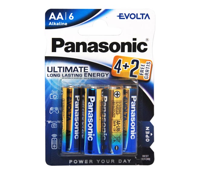PANASONIC Evolta Type AA Alkaline Batteries, pack of 6 (4+2 FREE)