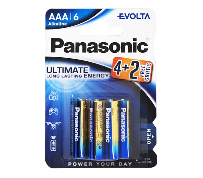 PANASONIC Evolta Type AAA Alkaline Batteries, pack of 6 (4+2 FREE)