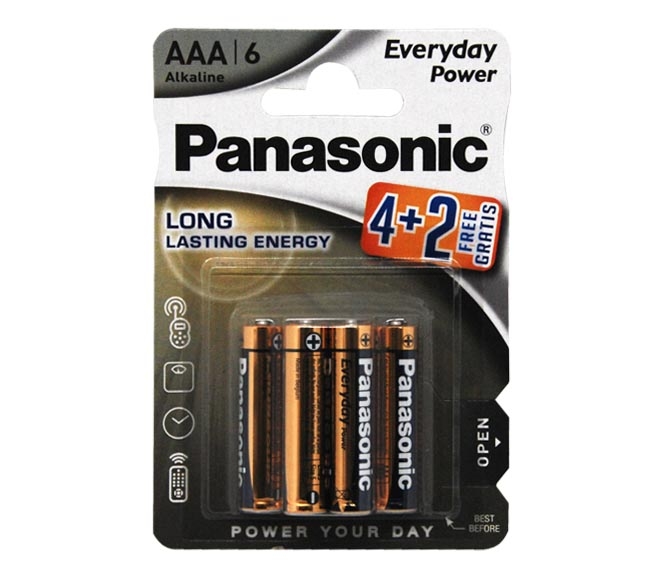 PANASONIC Type AAA Alkaline Batteries, pack of 6 (4+2 FREE)