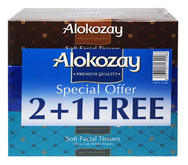 ALOKOZAY soft facial tissues 150 sheets x 2ply (2+1 FREE)