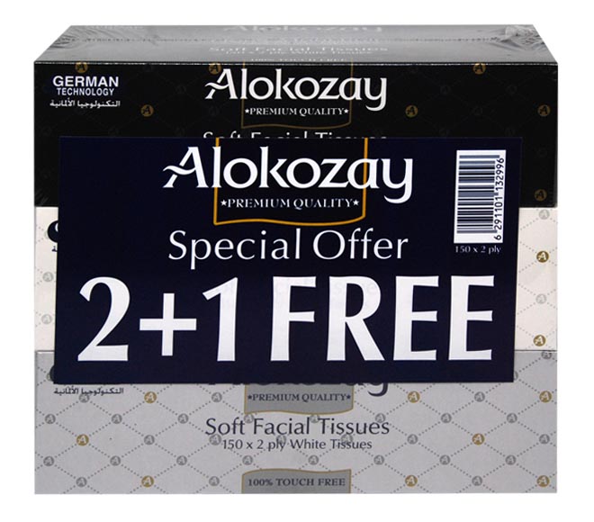 ALOKOZAY soft facial tissues 150 sheets x 2ply (2+1 FREE)