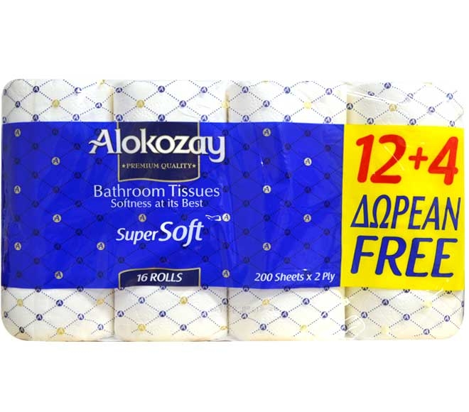 ALOKOZAY toilet paper 200 sheets x 2ply (12+4 FREE)