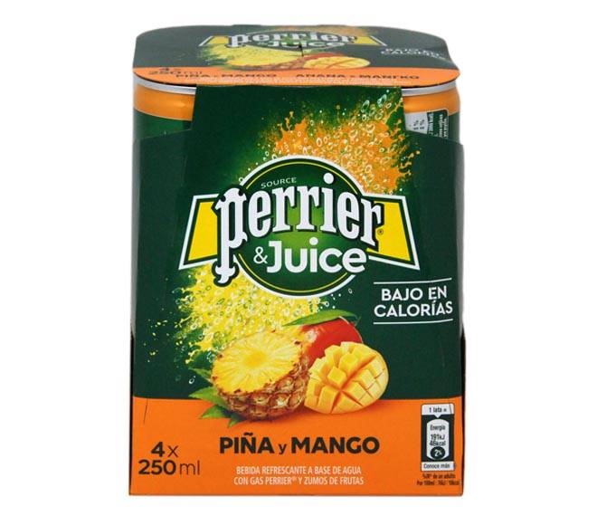 PERRIER sparkling water with pineapple & mango juice 4 x 250ml