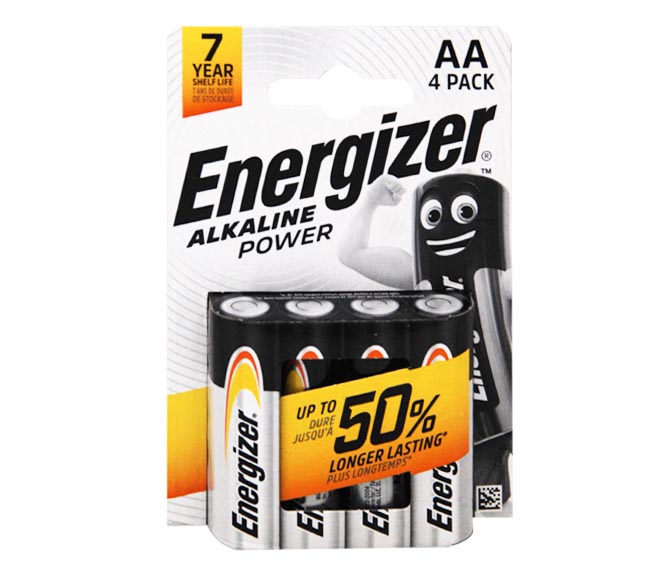 ENERGIZER Type AA Alkaline Batteries, pack of 4
