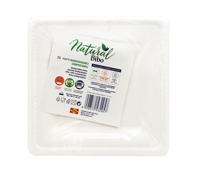 NATURAL Bibo biodegradable plates 20x20cm 25pcs