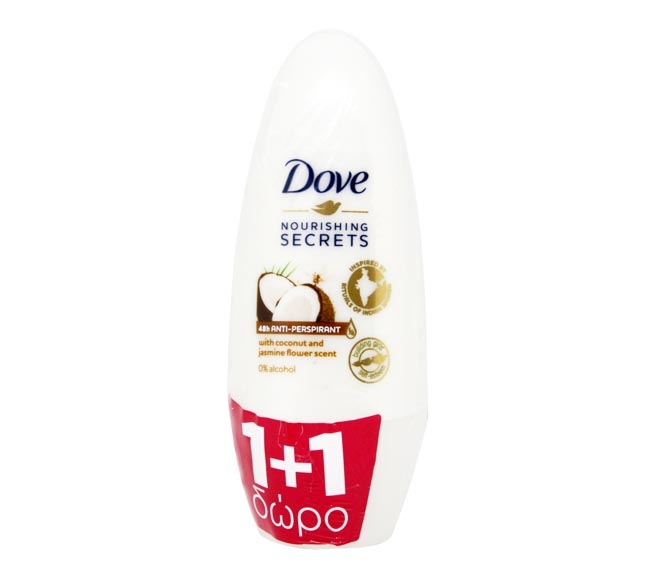 DOVE deodorant roll-on 50ml – Coconut & Jasmine Flower (1+1 FREE)