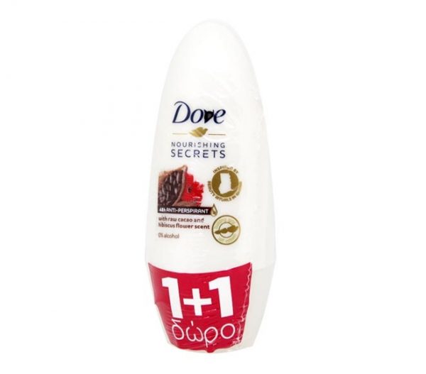 DOVE deodorant roll-on 50ml - Raw Cacao & Hibiscus Flower (1+1 FREE)