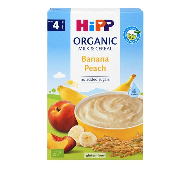 HIPP organic milk & cereal 250g – Banana & Peach (gluten free)