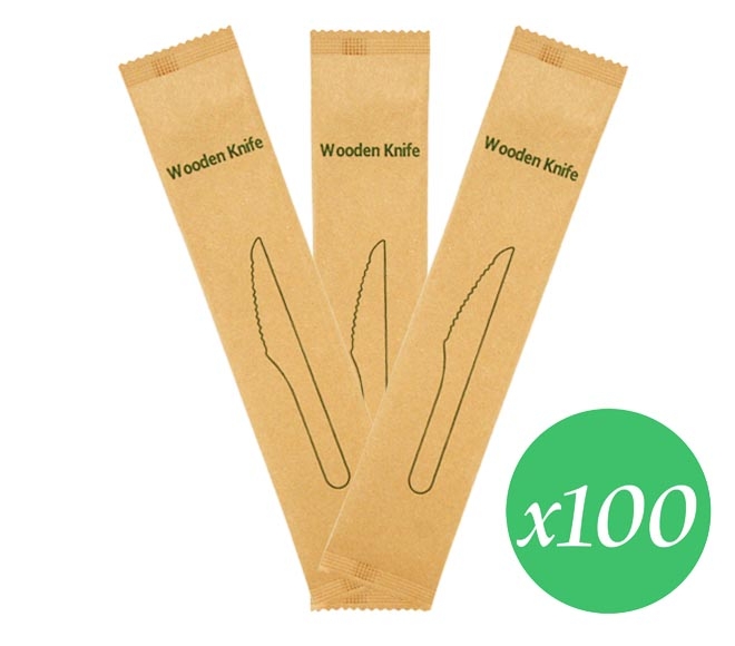 cutlery wooden CATERWAYS knives individually wrapped 160mm x 100pcs