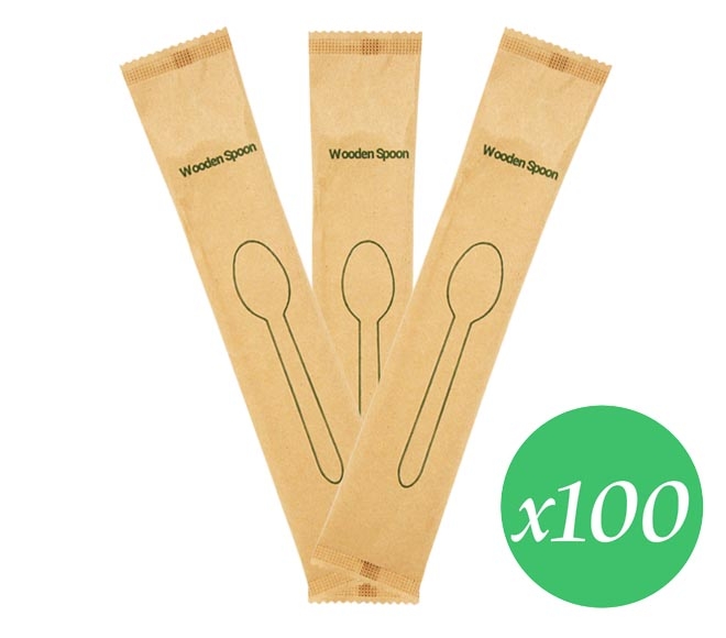 cutlery wooden CATERWAYS spoon individually wrapped 160mm x 100pcs