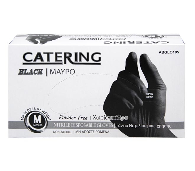 CATERING disposable nitrile powder-free latex gloves black 100pcs – (M)