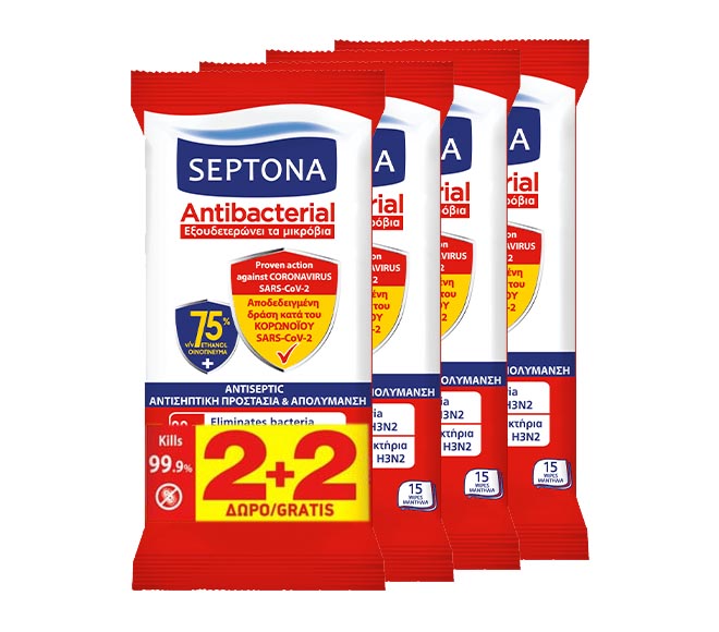 SEPTONA wipes antibacterial red 4x15pcs – antiseptic (2+2 FREE)
