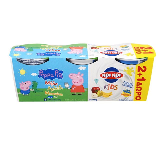 fruit yogurt KRI KRI Kids Peppa Pig apple, pear & banana 3x140g (2+1 FREE)