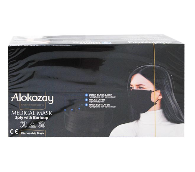 ALOKOZAY disposable face mask medical for adults black 3 Layers x 10pcs x 5