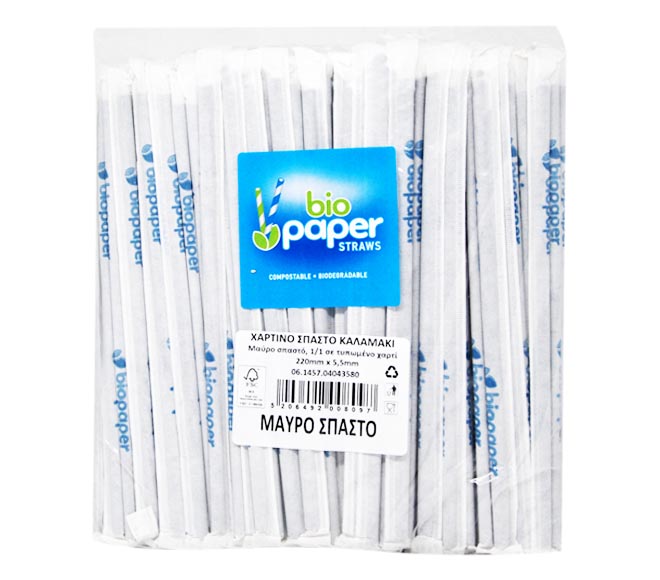 straws BIO PAPER flexible black individually wrapped 250pcs
